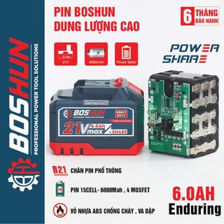 COMBO Phụ Kiện Máy Khoan, Máy Siết Bulong, Pin BOSHUN 15-20cells Dung Lượng Lớn, Mạch Chống Cháy