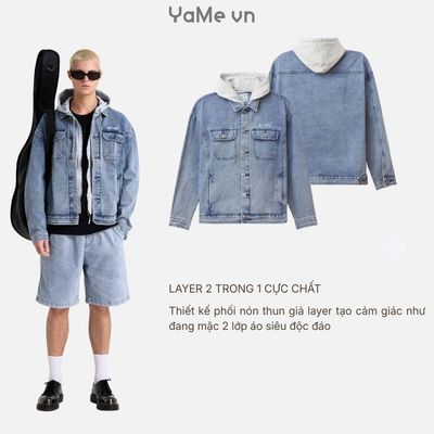 Áo Khoác Jean Nam Phối Mũ Trùm Đầu Vải DurableTex™ Chắc Chắn Mặc Bền The Original 003 Dáng Vừa Vặn F3 23500 |YaMe|