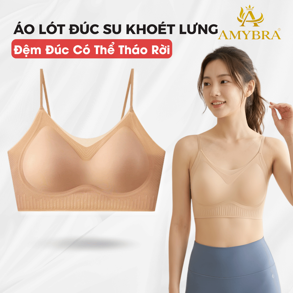 Áo Ngực Nữ Đúc Su Khoét Lưng Chữ U Tiện Lợi, Áo Lót Mút Vừa Có Thể Tháo Rời AMYBRA A2602