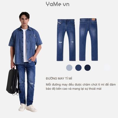 Quần Jean Nam FlexFit™ Rách Gối Bụi Bặm Vải Mềm Mướt Co Giãn The Original 009 Dáng Ôm Vừa F2 24408 |YaMe|