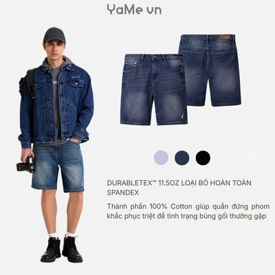 Quần Đùi Jean Nam DurableTex™ Đứng Dáng Thêu Sắc Nét The Original 008 Dáng Ôm Vừa F2 23380 |YaMe|