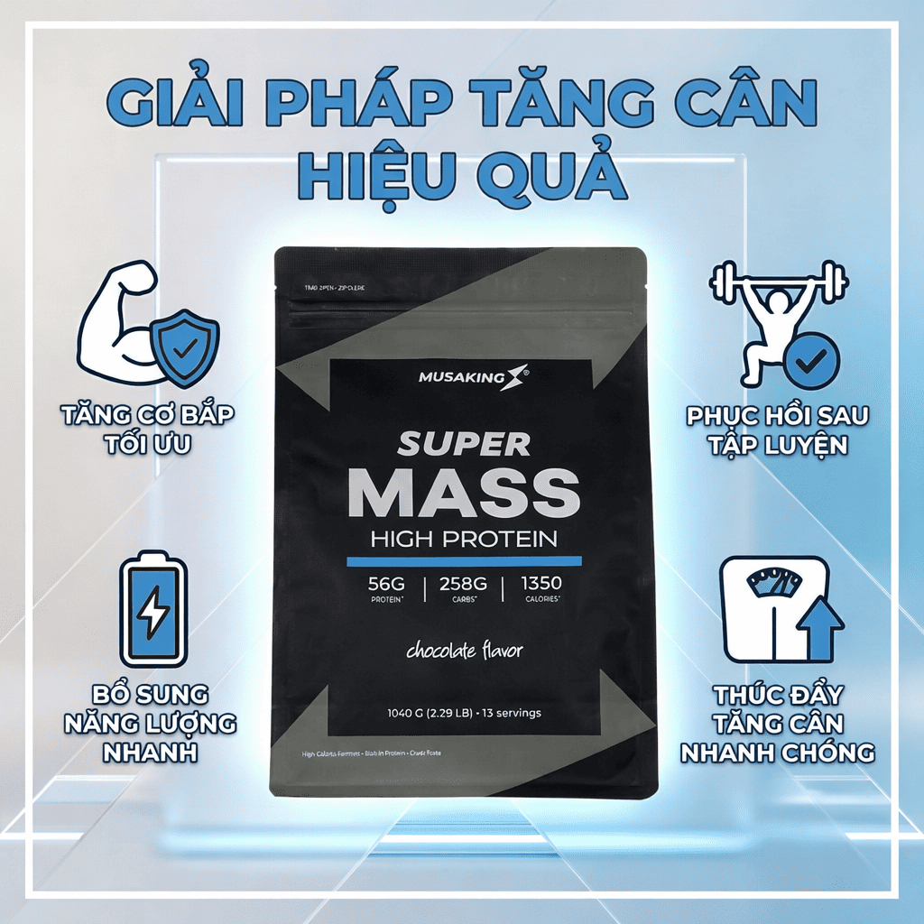 Super Mass Musaking 1040g High Protein–Mass Gainer 57g Carb BổSung Năng Lượng,Tăng Cân Cho Người Gầy