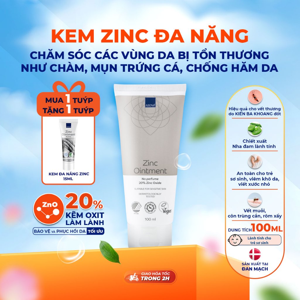 Kem chống hăm đa chức năng Abena Zinc - Nhập Khẩu Đan Mạch - An toàn cho trẻ sơ sinh
