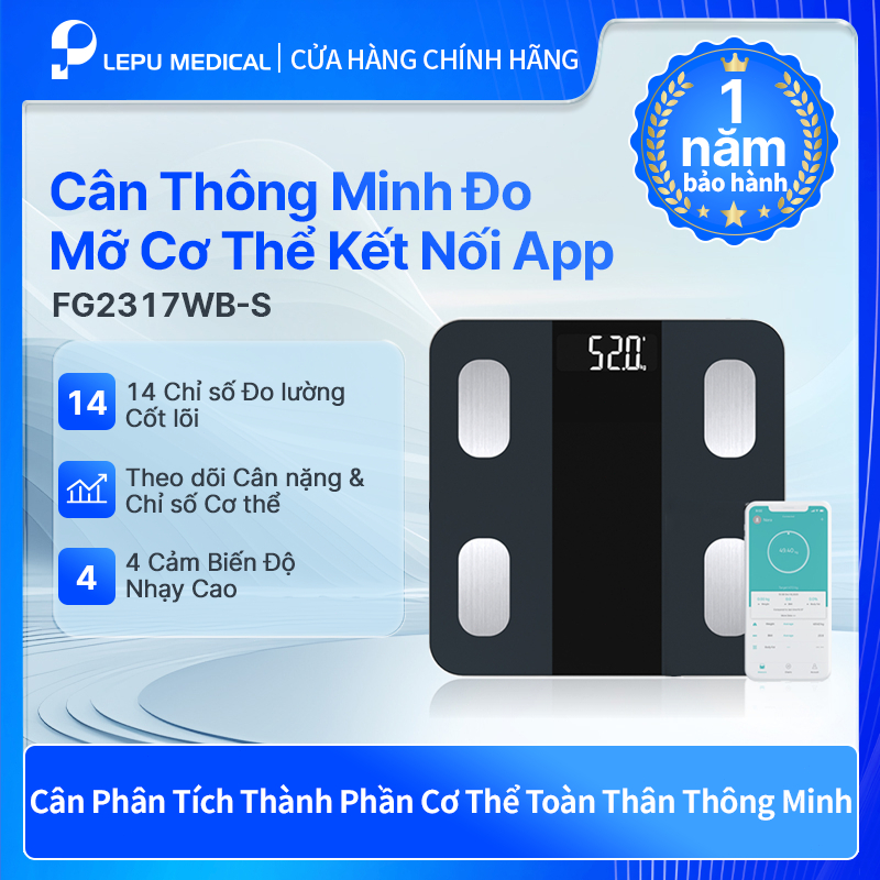 Lepu Cân Thông Minh Bluetooth Đo Lường 14 Chỉ Số Cơ Thể và Chất Béo FG2317WB-S