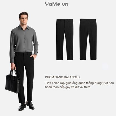 Quần Tây Nam Vải Mềm Vân Xước Tự Nhiên EasyCare™ Ít Nhăn, Cạp Quần Cách Điệu Non Iron 002 Dáng Ôm Vừa F2 24121 |YaMe|