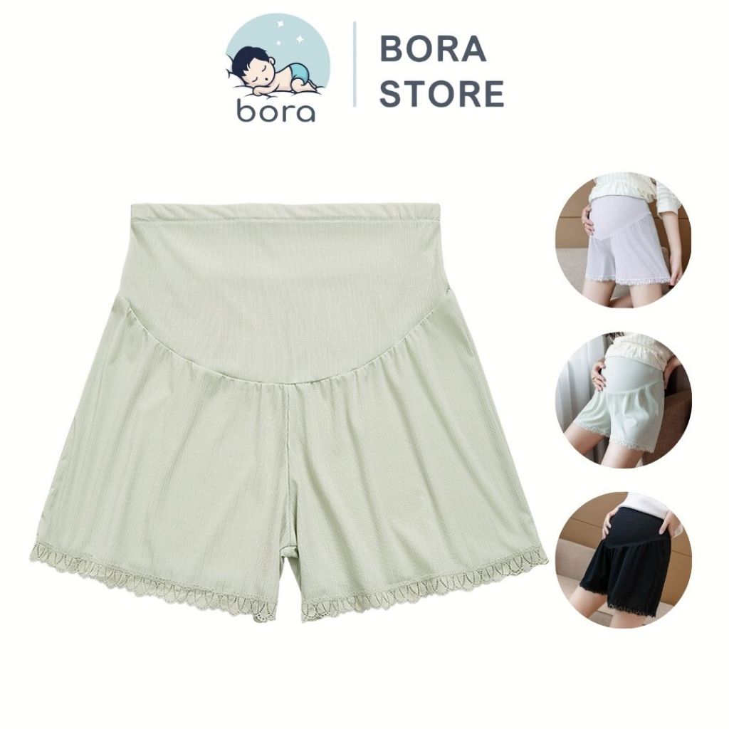 Quần đùi bầu chất lụa viền ren có dây chun điều chỉnh thoáng mát cho mùa hè