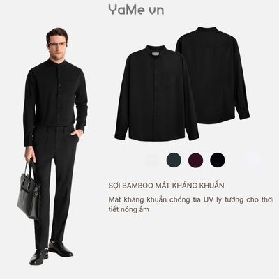 Áo Sơ Mi Nam Tay Dài Sợi Tre Dệt Xước Tự Nhiên StayFresh™ Khử Mùi The CEO 009 Ôm Vừa F2 24585 |YaMe|