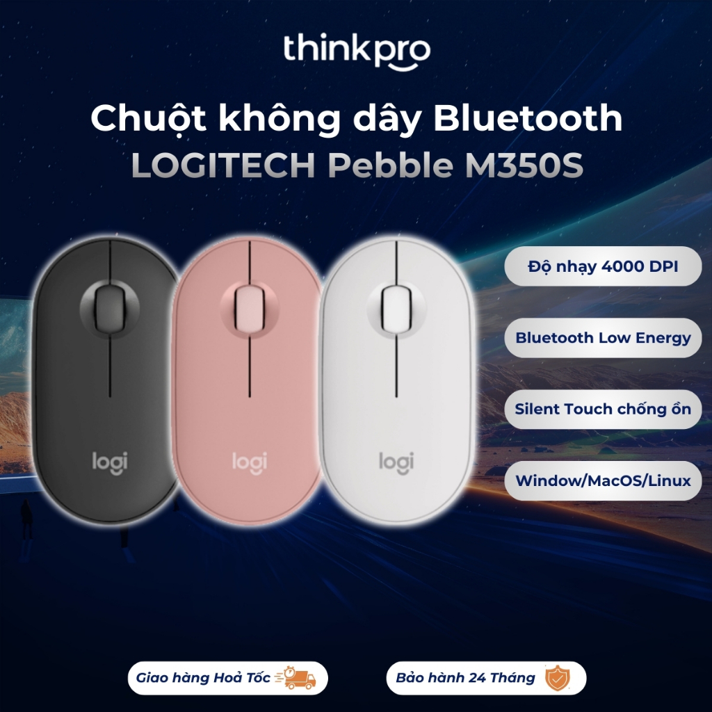 Chuột không dây Silent Touch Logitech Pebble Mouse 2 M350s công nghệ Bluetooth Low Energy tích kiệm 