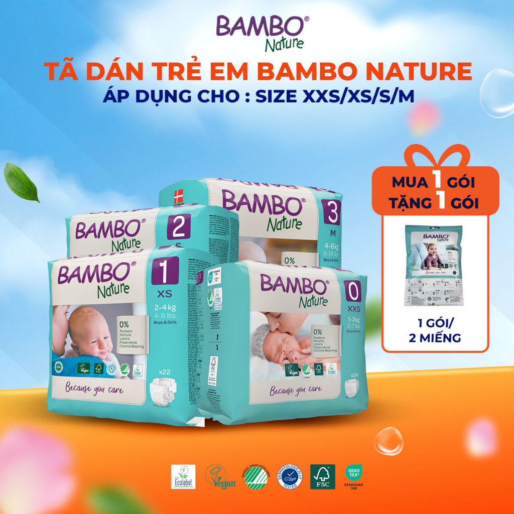 Tã Dán Hữu Cơ Trẻ Em Bambo Nature - Nhập Khẩu Từ Đan Mạch - An Toàn Cho Bé Yêu