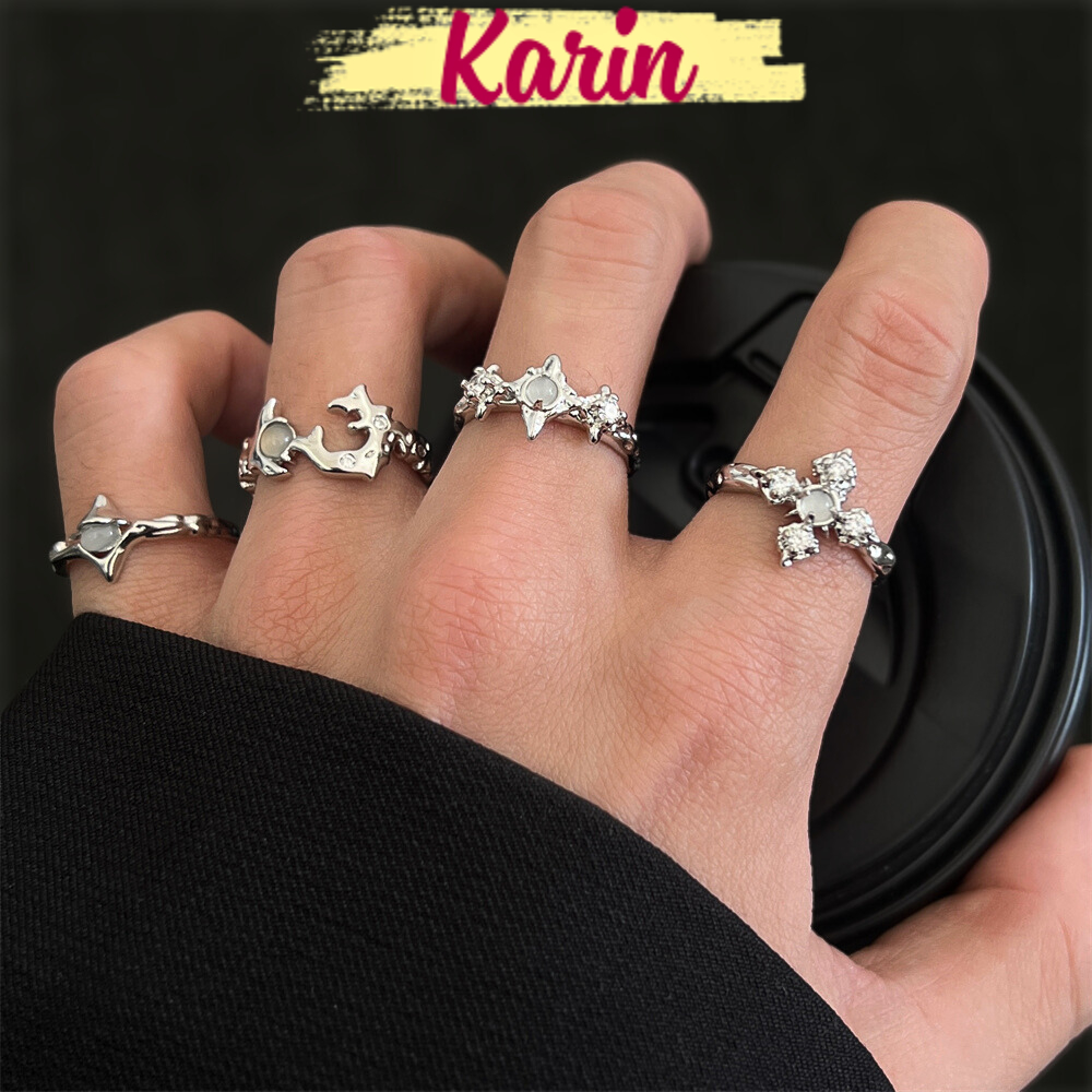 Nhẫn Irregular Đính Đá Trắng Unisex – Nhẫn Hở Mạ Bạc Phong Cách Streetwear Cá Tính Cho Nam Nữ Karin Accessories
