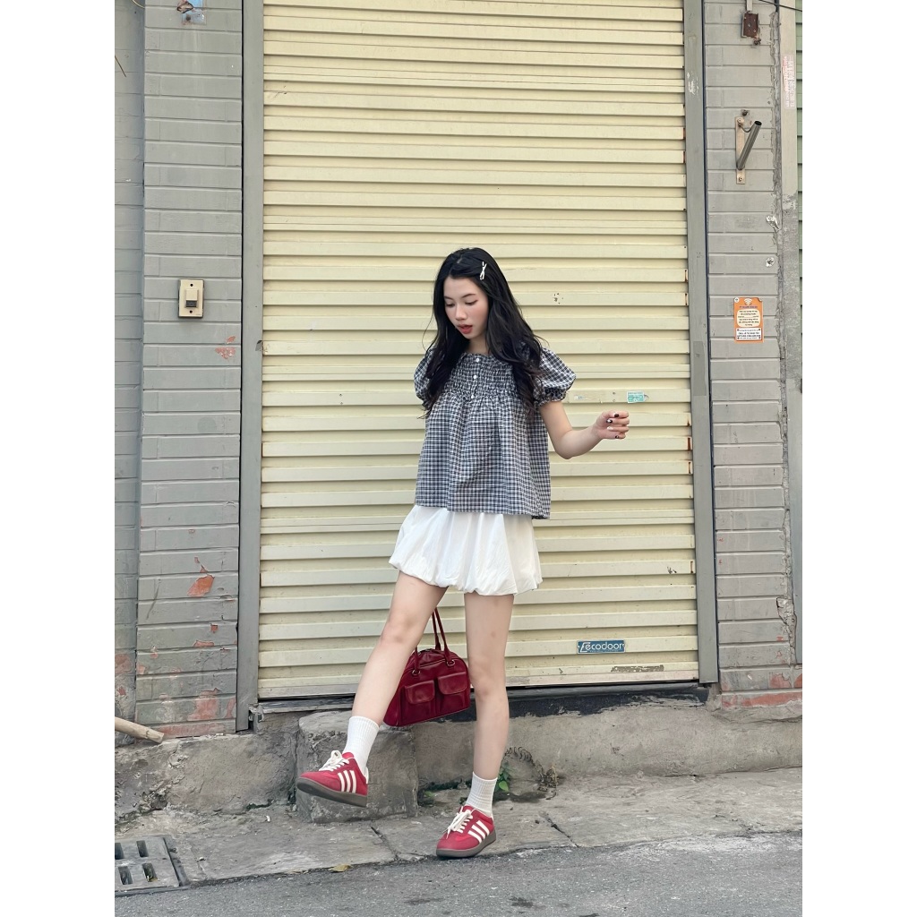 Áo babydoll kẻ caro cổ sen dễ thương, Áo kiểu kẻ caro dễ thương, Áo kiểu nữ mùa hè cổ sen – A595 - 29feb.closet | BigBuy360 - bigbuy360.vn