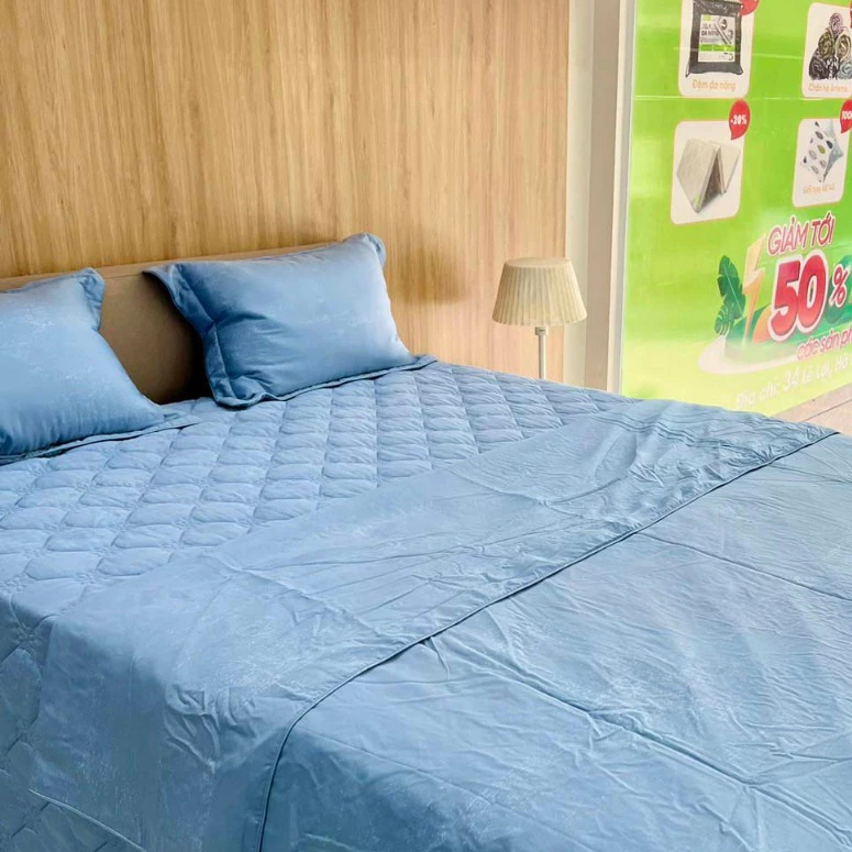 Bộ ga phủ EVERON chính hãng Everon EPT Blue - Họa tiết trơn - vải Tencel cao cấp