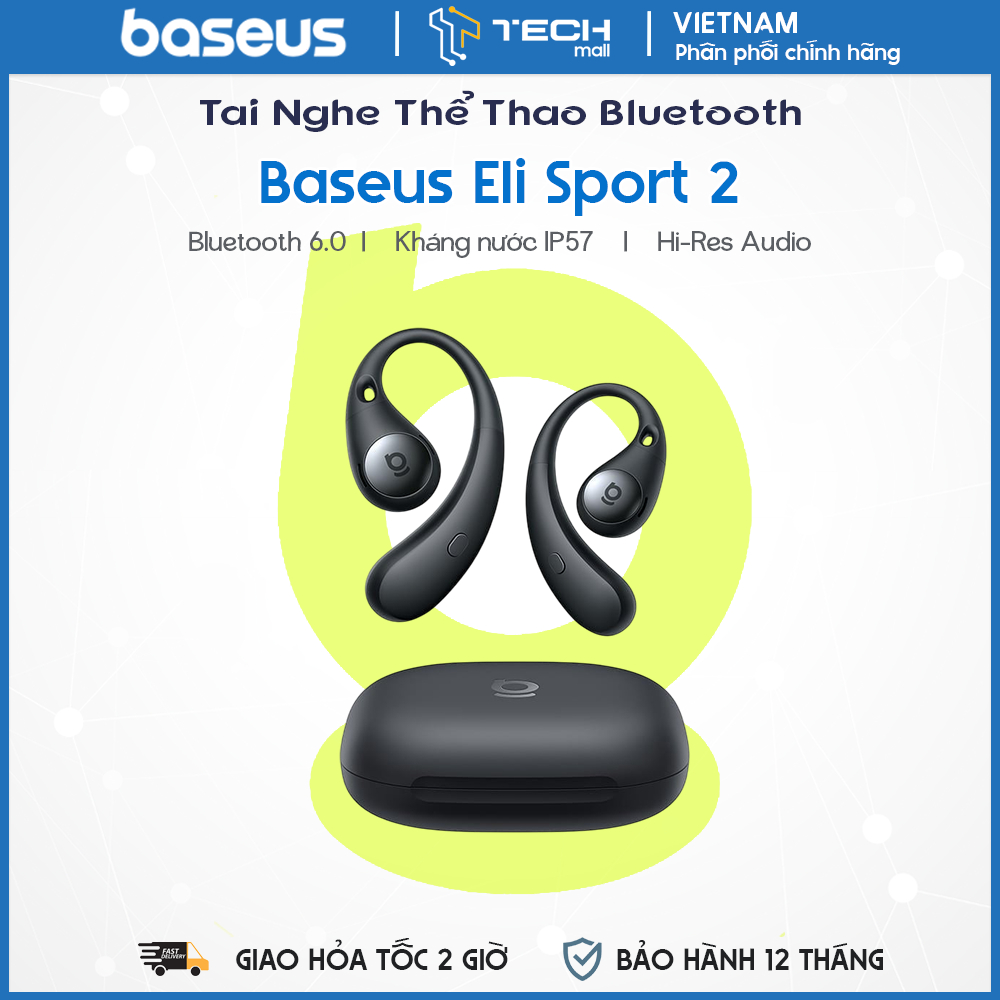 Tai Nghe Thể Thao Bluetooth Baseus Eli Sport 2 (Bluetooth v6.0, 8H, IP57, SuperBass 2.0, Hi-Res Audio, 4-Mic ENC)