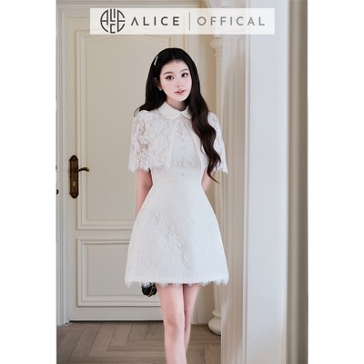 Váy Nữ Tiểu Thư Alice Chất Ren Mềm, Đầm Cổ Choàng Tiểu Thư Có Chiết Eo Form Váy Chữ A V1454