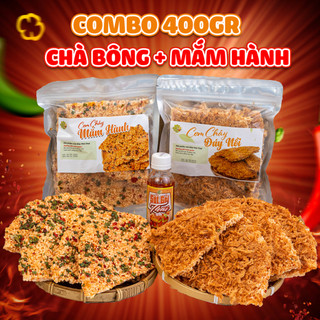 [TẶNG SỐT] Combo 400g cơm cháy (200g chà bông + 200g mắm hành) - tặng 1 chai sốt gỏi thái - đồ ăn vặt giòn rụm