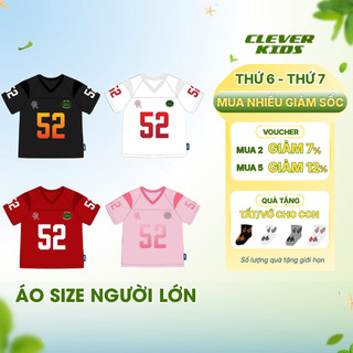 Áo thun in số 52 Jersey cho ngườ lớn CLEVER KIDS - chất thun cotton bóng mịn mát [SIZE NGƯỜI LỚN DƯỚI 85KG]