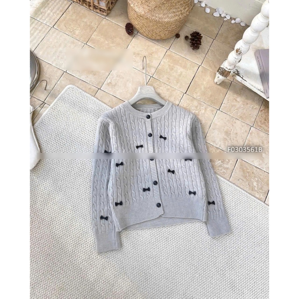 Áo khoác len xám nơ nhí QC TOMBI SHOP