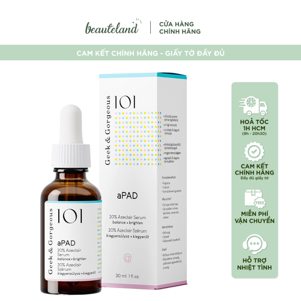 [Công Ty] Serum làm đều màu da và kiềm dầu chứa Azelaic Acid Geek & Gorgeous aPAD