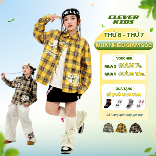 Áo Cho Bé 20-60kg SƠ MI CARO STYLE-UP - Clever Kids