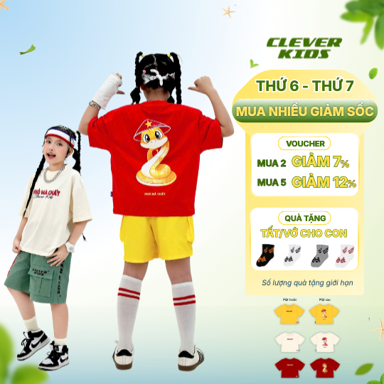 Áo Thun Cho Bé 20-60kg Cotton Premium BOXY SNAKE NMC - Clever Kids