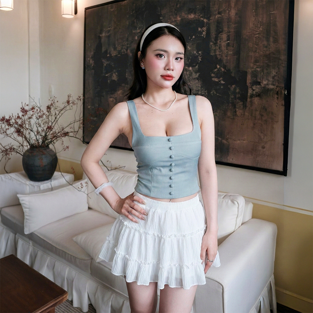 Chân váy kiểu bèo 2 tầng PINKSTORE29 dáng xòe phong cách dễ thương xinh xắn C075