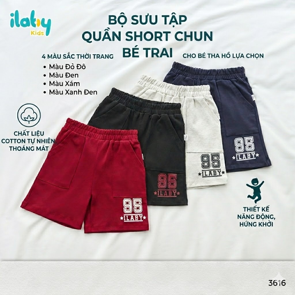 [ILABY 10-40kg] Quần đùi bé trai, quần short bé trai chất liệu cotton thun phối túi trước [3616]