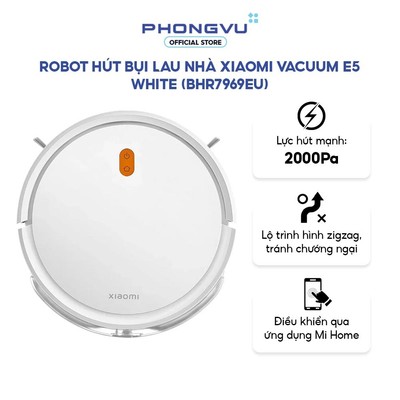 Robot hút bụi lau nhà Xiaomi Vacuum E5 White (BHR7969EU) - Hút & Lau, Lập Trình Lịch, Đường Dò Thông Minh,Lực Hút mạnh