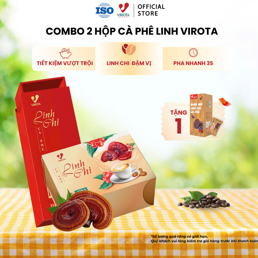 Combo Cà phê Linh Chi hòa tan, Cà phê Linh Chi 4in1 - Tặng 1 hộp bánh quy linh chi cà phê