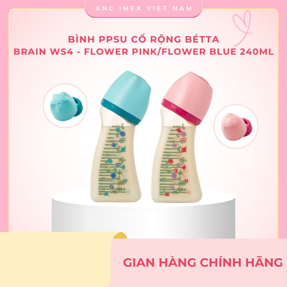 Bình bảo quản sữa Betta PPSU Cổ rộng Brain WS4 - Flower Pink 240ml