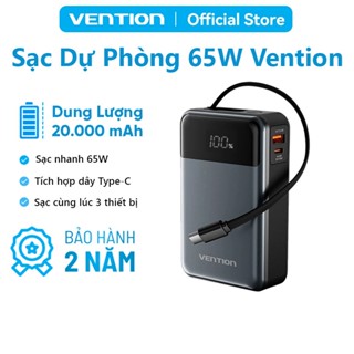 Sạc Dự Phòng 65W Vention 20000mAh, Hỗ Trợ Sạc Nhanh PD, Tích Hợp Cáp Sạc Type-C, Màn Hình LED Dùng Cho Điện Thoại Laptop