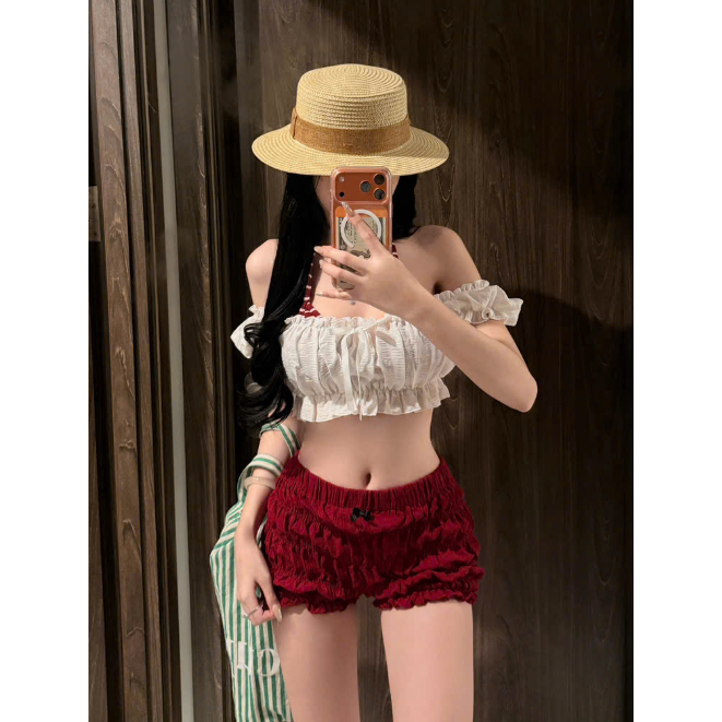 Xuongmaytini - Set Quần Bí có nơ Tí Nị (không kèm bra) vải xốp mỏng may nhún tôn vòng 3 quần đi biển Quần_Q1 | BigBuy360 - bigbuy360.vn