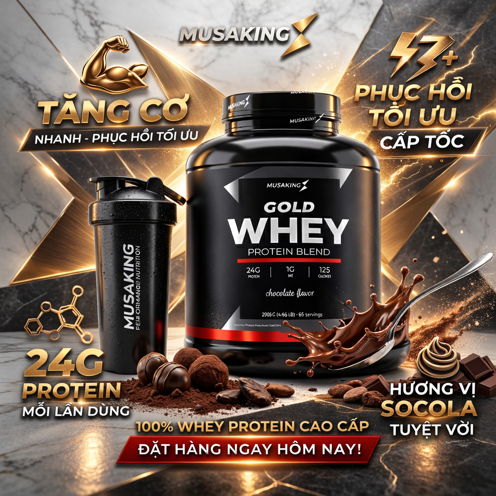Hủ Gold Whey Protein Blend MUSAKING 2205g–24g Protein Whey Isolate+Concentrate, Whey Tăng Cơ Giảm Mỡ