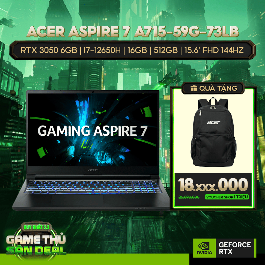 Laptop Acer Aspire 7 A715-59G-73LB Card đồ họa GeForce RTX™ 3050 6GB