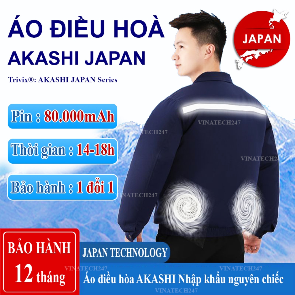 Áo Điều Hòa AKASHI JAPAN 18V Áo Bảo Hộ Gắn Quạt Trang Phục Lao Động Làm Mát Cơ Thể Pin 80000mAH
