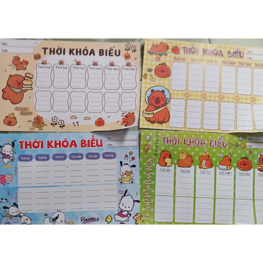 Thời khóa biểu học sinh  có decan dán sẵn (1 túi có 4 tờ khổ A5)