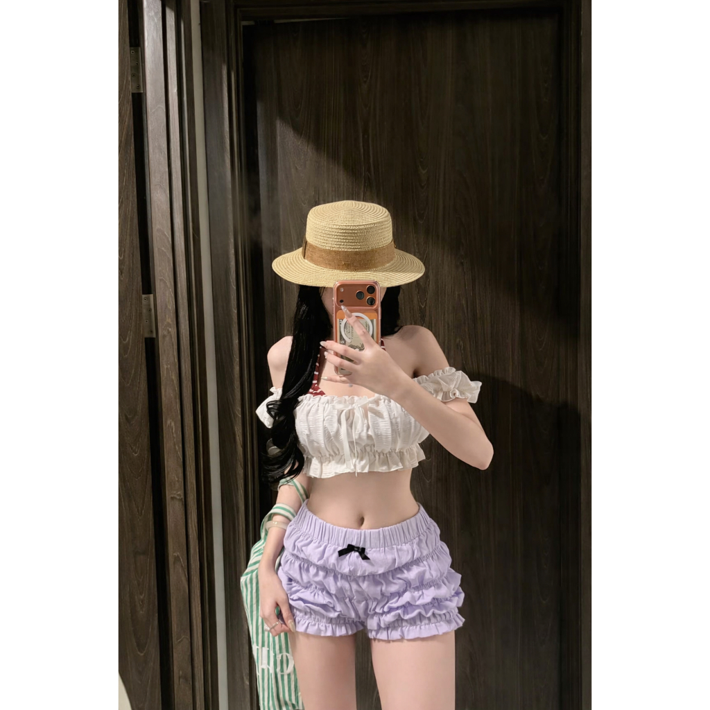 Xuongmaytini - Set Quần Bí có nơ Tí Nị (không kèm bra) vải xốp mỏng may nhún tôn vòng 3 quần đi biển Quần_Q1 | BigBuy360 - bigbuy360.vn