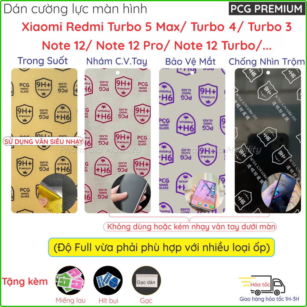 Dán cường lực màn hình dành cho Xiaomi Redmi Turbo 5 Max 4 3/ Note 12 Pro/ Note 12 Pro+ Plus 12S/ no