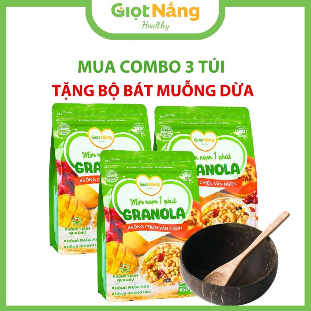 [Tặng Bát Muỗng Dừa] Combo 3 Túi Granola Mới Ngũ Cốc Ăn Sáng Healthy Lành Mạnh Từ Giọt Nắng