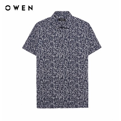 Owen - Áo sơ mi ngắn tay Body Fit AB255070N màu Xanh tím than chất liệu Bamboo poly