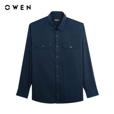 Owen - Áo sơ mi dài tay J-Form AJ255032DT màu Xanh tím than chất liệu Oxford