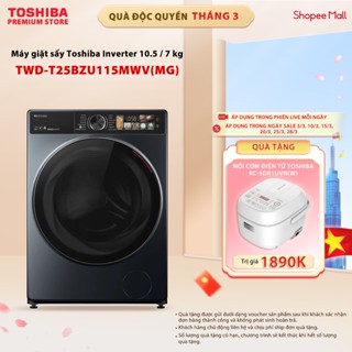 Máy Giặt Sấy Toshiba Inverter Giặt 10.5 kg - Sấy 7 kg TWD-T25BZU115MWV(MG) - Giặt Thông Minh - Màn Hình Màu