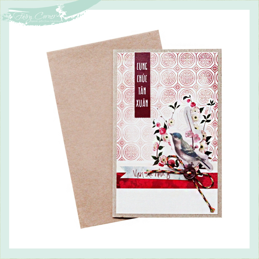 Thiệp Tết Vạn Sự Như Ý Vintage Thiệp Handmade Chúc Mừng Năm Mới 2026 7.5x11.5cm Fairy Corner