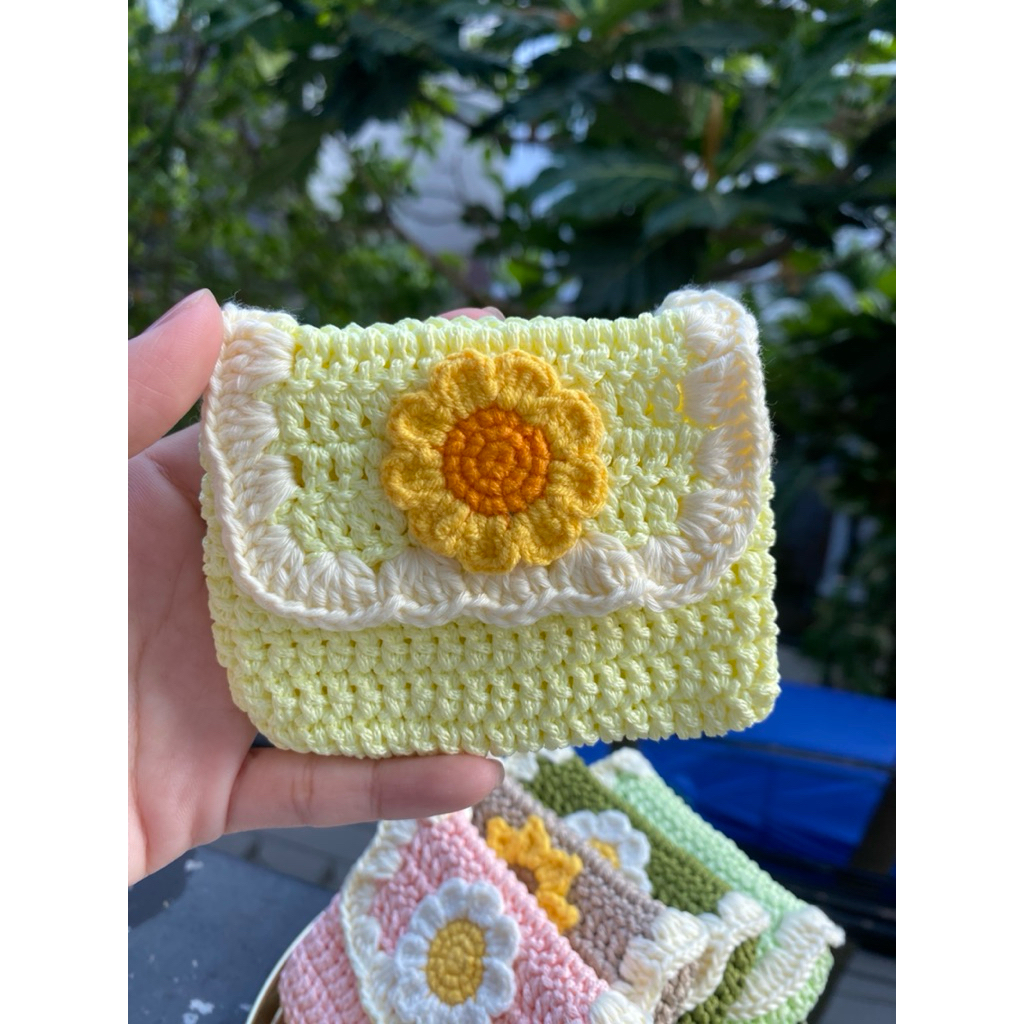 [HÀNG MỚI] ví len đựng tiền, ví handmade đính hoa đơn giản (10*7cm)