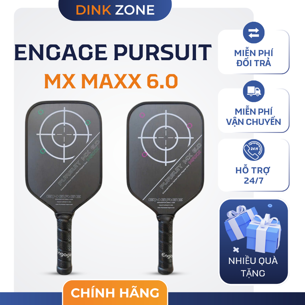 Vợt Pickleball Engage Pursuit MX Maxx 6.0 Chính Hãng USA – 16mm Carbon, Kiểm Soát & Sức Mạnh