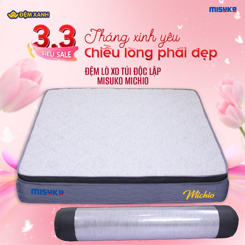 Đệm lò xo hút chân không túi độc lập Misuko Michio 3 viền cao 26cm- SP mới T5