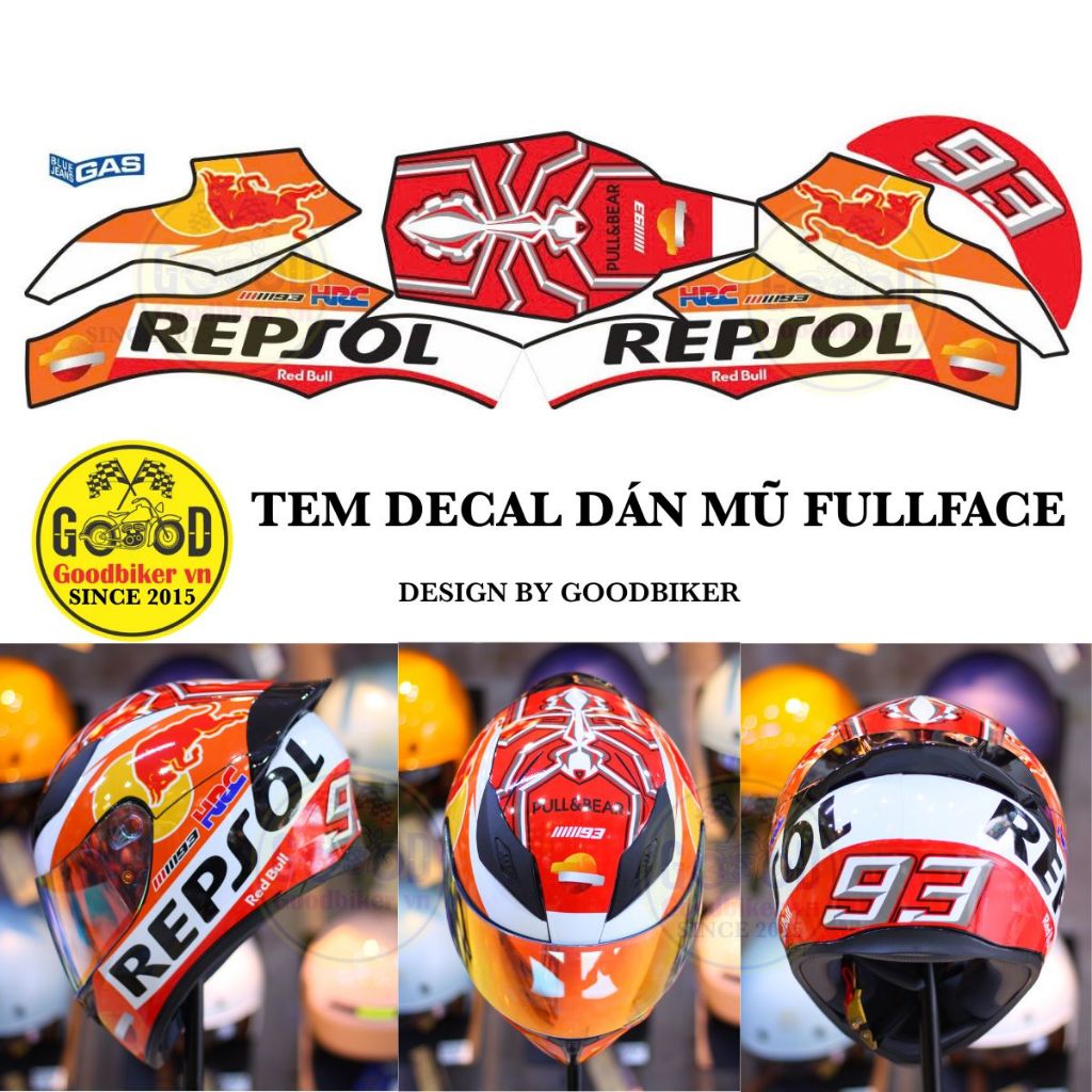 Tem Repsol 93 dán Mũ Fullface