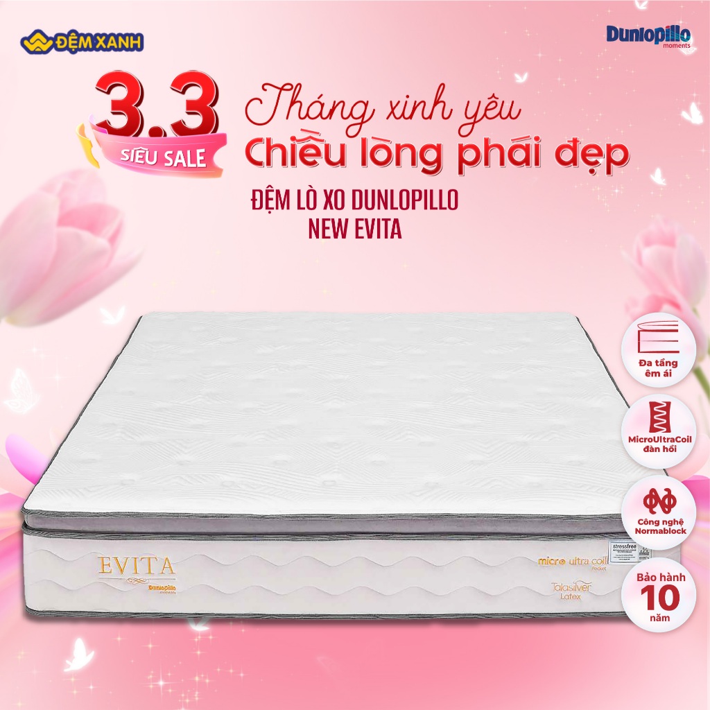Đệm lò xo Dunlopillo Evita dày 28cm (hai lớp lò xo)