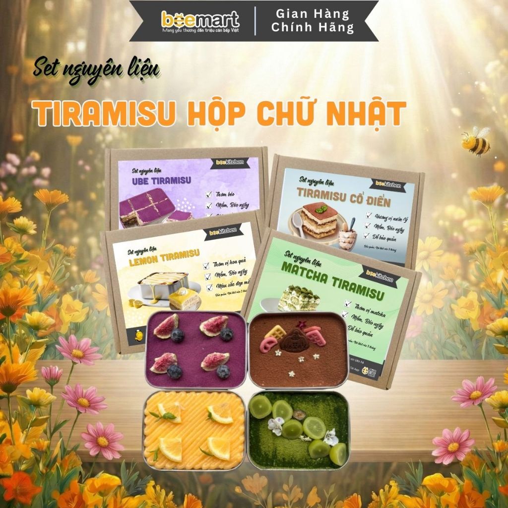 [Kèm Hộp Đựng] Set Nguyên Liệu Làm Bánh Tiramisu Beemart - Đầy Đủ Đồ Làm Bánh Tiện Lợi (Nhiều Vị)