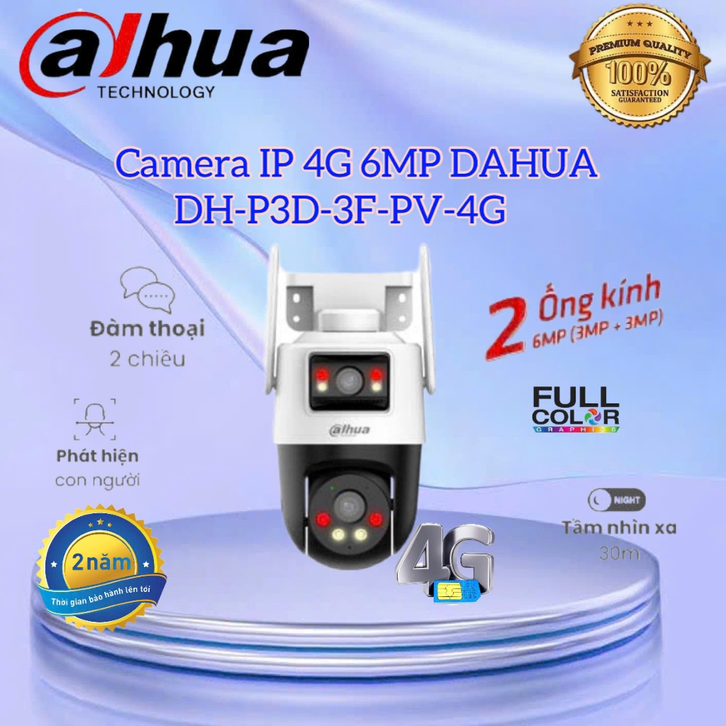Camera IP 4G 6MP DAHUA DH-P3D-3F-PV-4G - Sử dụng sim 4G - chưa bao gồm sim