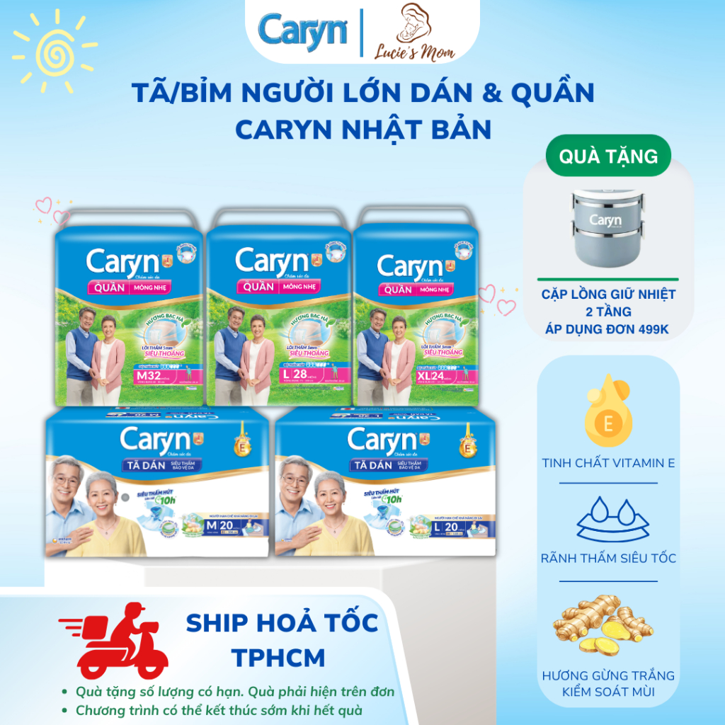 [Tã Người Lớn] Tã/Bỉm Dán/Quần Caryn Siêu Thấm Hút, Đủ Size (Tặng Miếng Ngẫu Nhiên) - Lucie's Mom